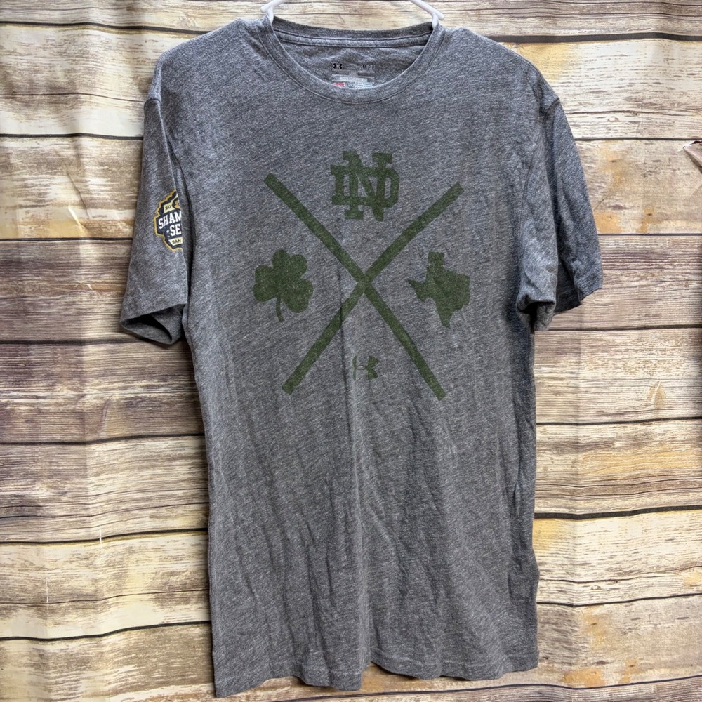 Under Armour Notre Dame 2016 Shamrock Series San Antonio Gray T-Shirt Mens Small